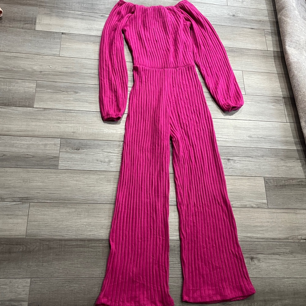 Rebdolls Hot Pink Long Sleeve Jumpsuit 1X Ribbed, Stretchy, Versatile, Curvy Fit